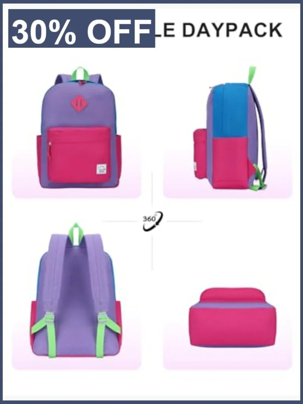 Water Resistant Backpack for School, Lightweight Bookbag with Side Pockets
